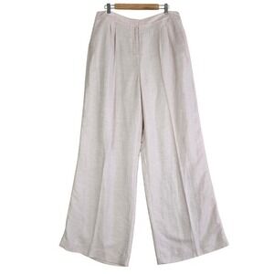 NWT‎ Calvin Klein Women's Suit Pant  Linen Blend Wide Leg Career Oatmeal Pink 14